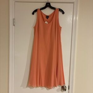 Eileen Fisher pink silk georgette with sheer overlay sleeveless dress size M NWT